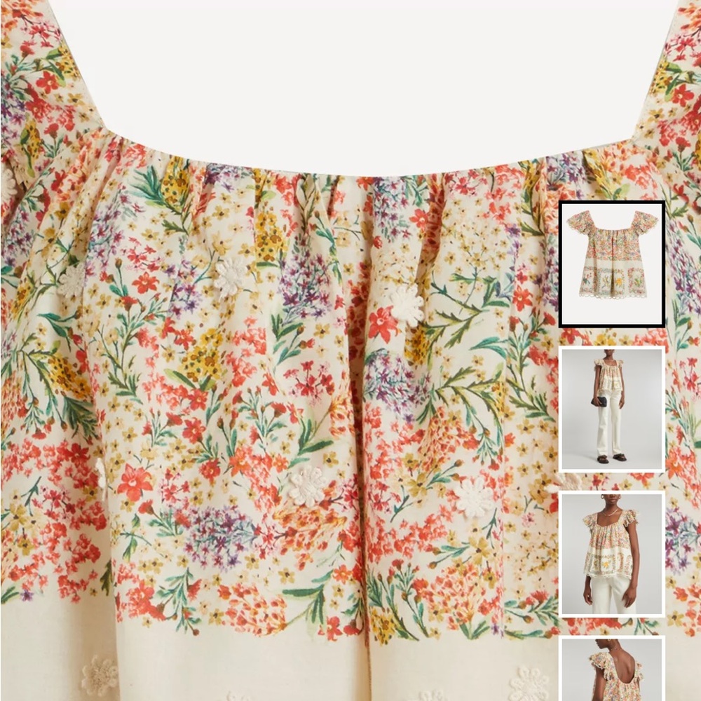 FARM Rio Cream Floral Ruffled Square-Neck Blouse - Picture 2 of 5